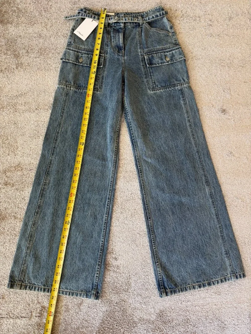 MSRP $550 - Women's 8 - Phillip Lim Blue Belted Wide-Leg Jeans - 100% Cotton